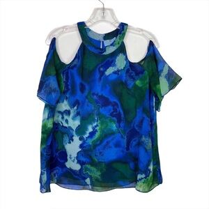 CeCe Cold Shoulder Abstract Print Blouse, Small